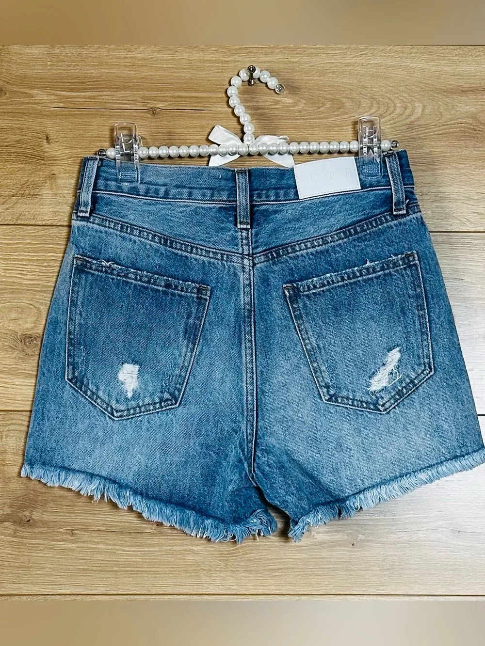 pistola Light Blue Distressed High-Rise Denim Shorts